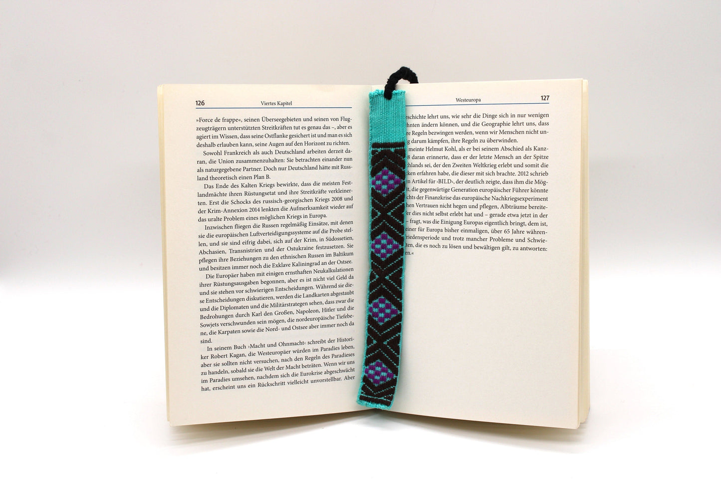 Lesezeichen handgemacht aus Mexiko Bookmark gewebt aus Baumwolle, boho Style mexikanisches Muster Azteken, kleine Weihnachtsgeschenke