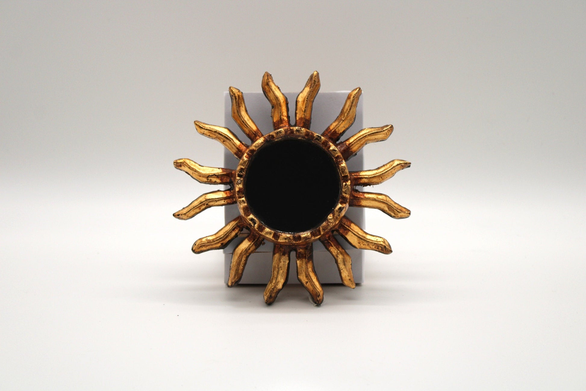 Spiegel Holz Sunburst Sonne handgemacht in Peru 15 cm Durchmesser Dekoration Wohnzimmer Geschenk Ostern Oma Geburtstag Freundin Frau