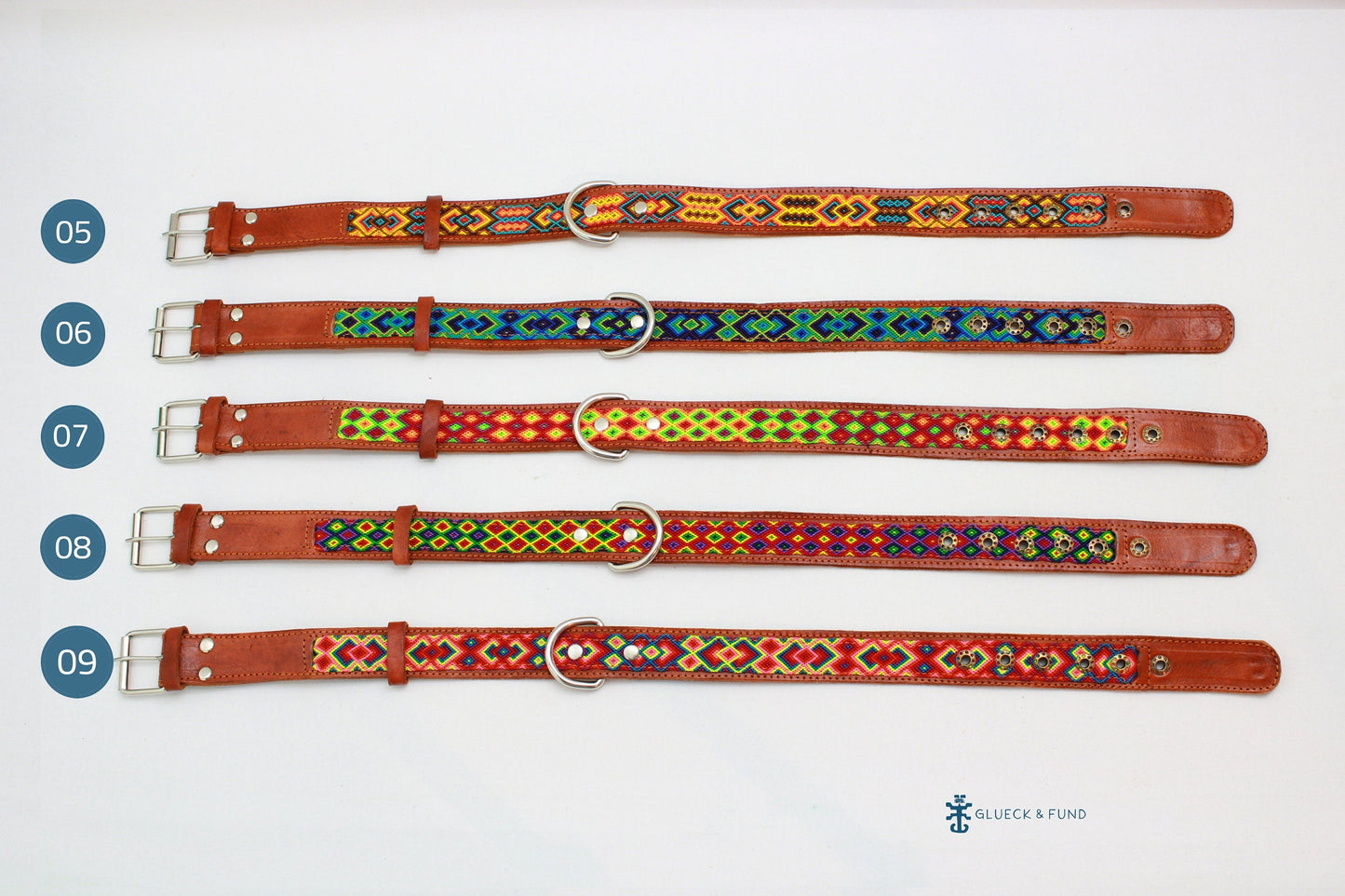 Hundehalsband XXL 70 cm lang aus Leder Halsumfang 49 - 62 cm mexikanisches boho Muster handgefertigt bunt Geschenk Geburtstag Valentintag