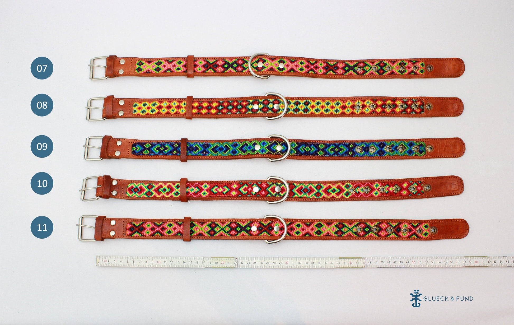 Hundehalsband XL breit 60 cm aus Leder, Halsumfang 49 cm - 56 cm, mexikanisches boho Muster handgefertigt Geschenk Geburtstag Valentinstag