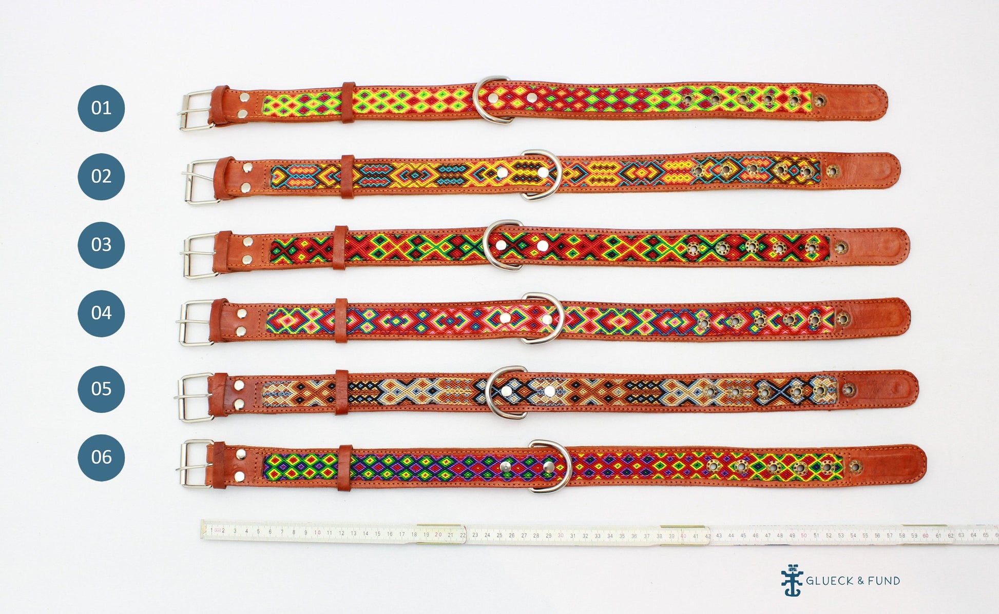 Hundehalsband XL breit 60 cm aus Leder, Halsumfang 49 cm - 56 cm, mexikanisches boho Muster handgefertigt Geschenk Geburtstag Valentinstag